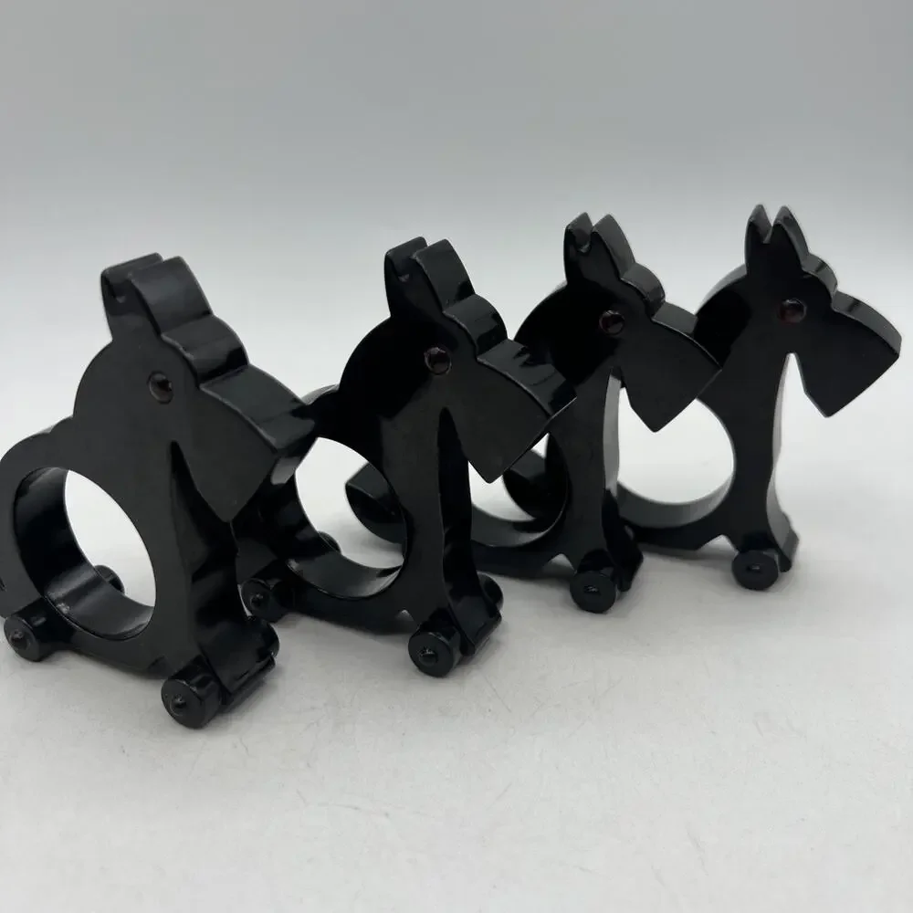 Set 4 Restoration Hardware Black Scottie Dog Napkin Ring Holders Red Eyes Wheels
